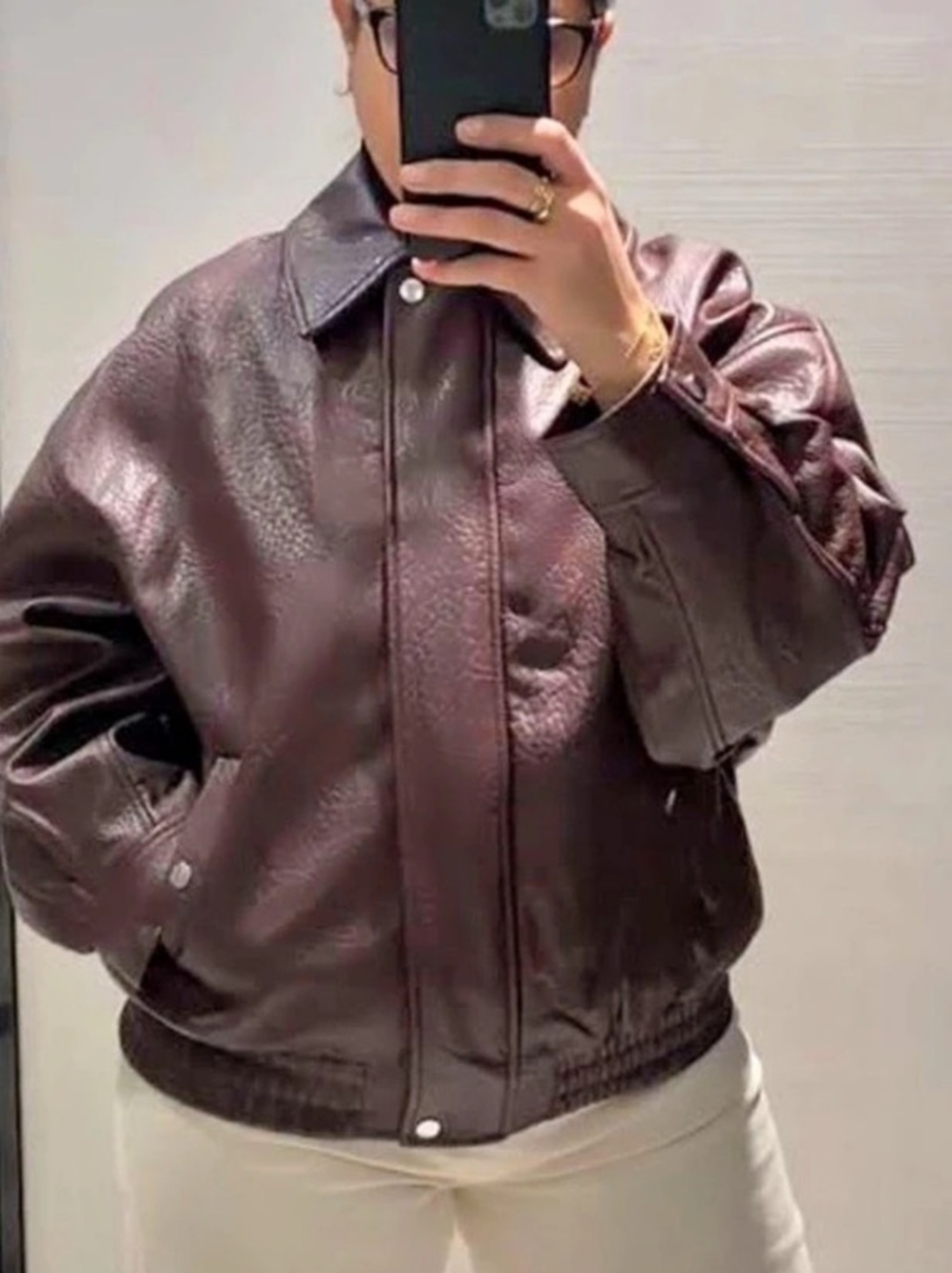 Zara Faux Leather Bomber Jacket Bordeaux Small